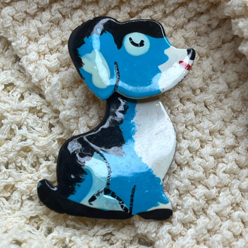 Vintage Enamel on Gold Tone Dog Pin Brooch w/ Swivel Head Czechoslovakia